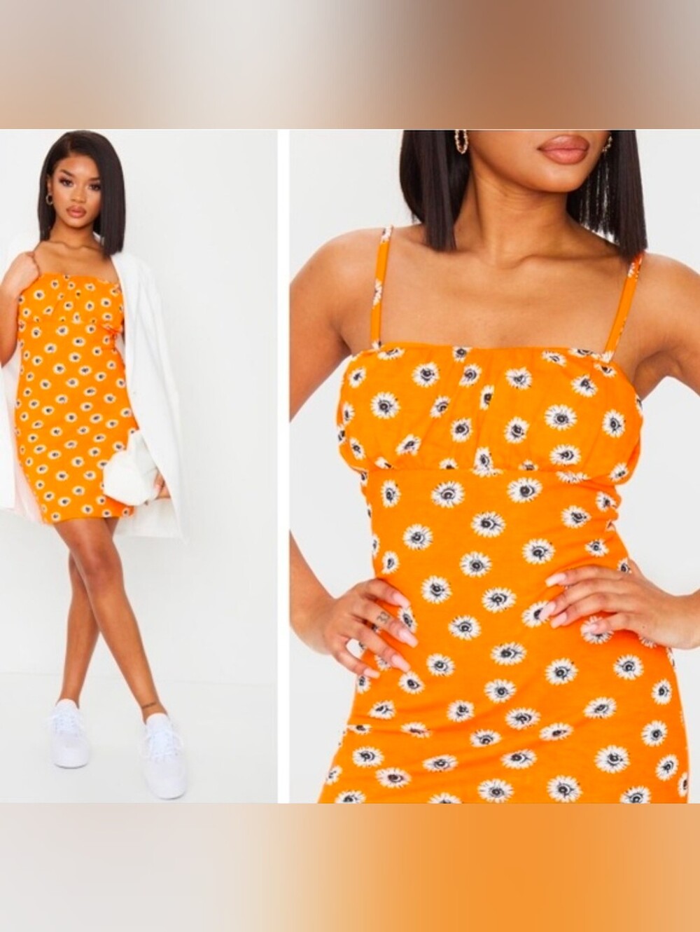 PrettyLittleThing Orange Daisy Print Mini Slip Dress
